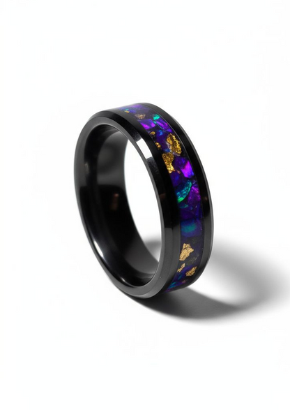 Black Ceramic Ring Opal, 24k Gold Leaf, Peridot UV Glow