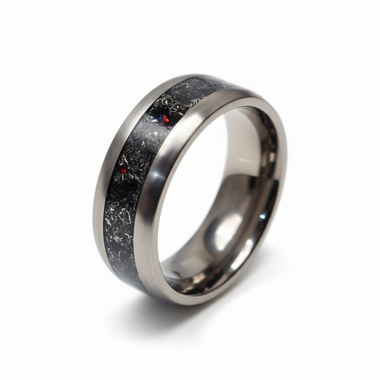 Firefall Ring - Titanium Ring Meteorite Dust and Fire Opal
