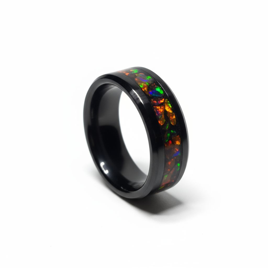 Black Ceramic Blood Orange Opal Ring Meteorite Amber Peridot UV Glow Powder