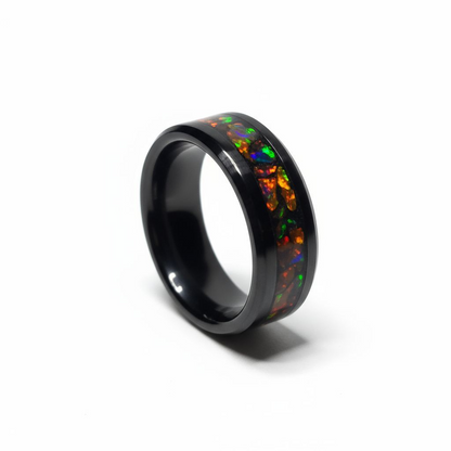 Black Ceramic Blood Orange Opal Ring Meteorite Amber Peridot UV Glow Powder