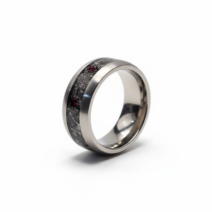 Firefall Ring - Titanium Ring Meteorite Dust and Fire Opal