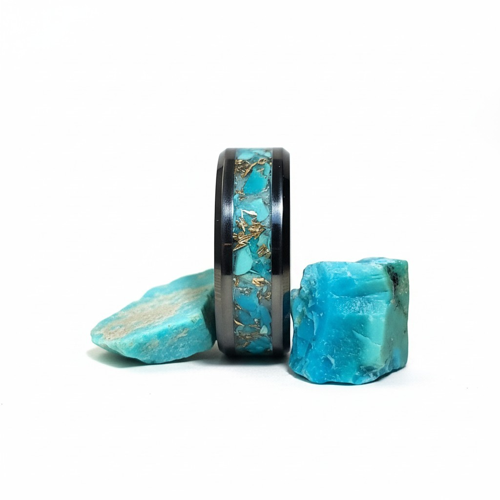Black Ceramic Inlay ring with Turquoise and Bronze Shavings – Natural ...