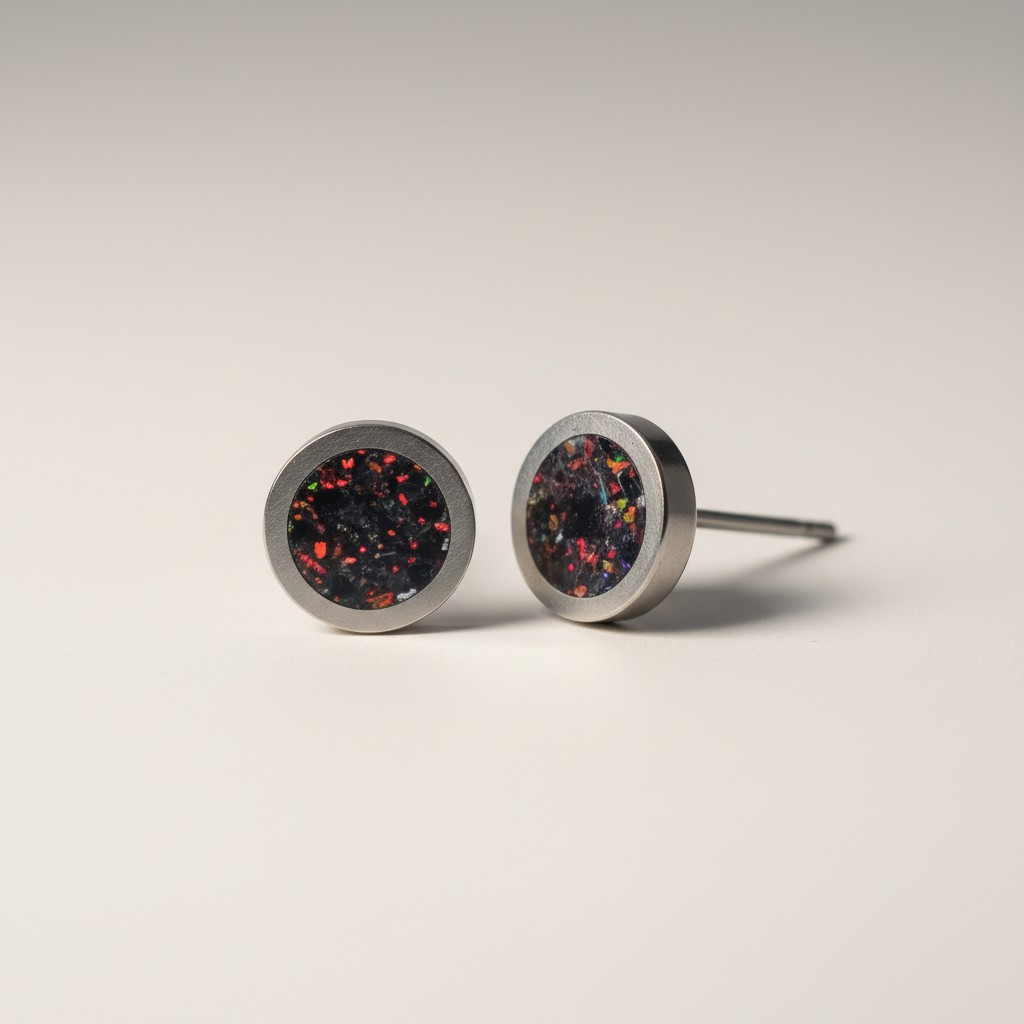Black Fire Opal Stud Earrings