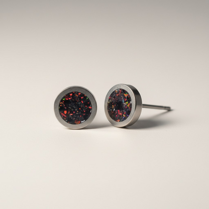 Black Fire Opal Stud Earrings