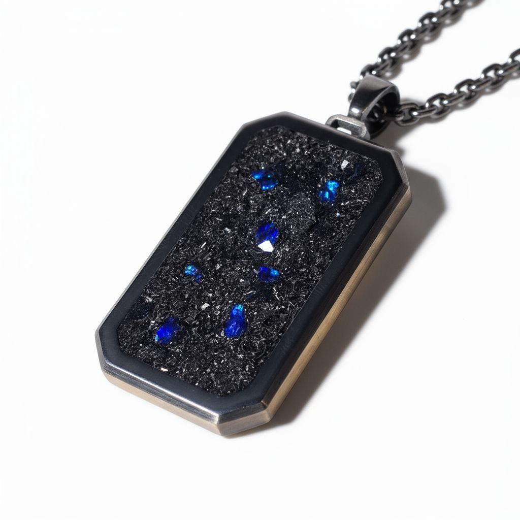 Meteorite, Blue Raspberry Opal Titanium Dog Tag Pendant and Titanium Ring