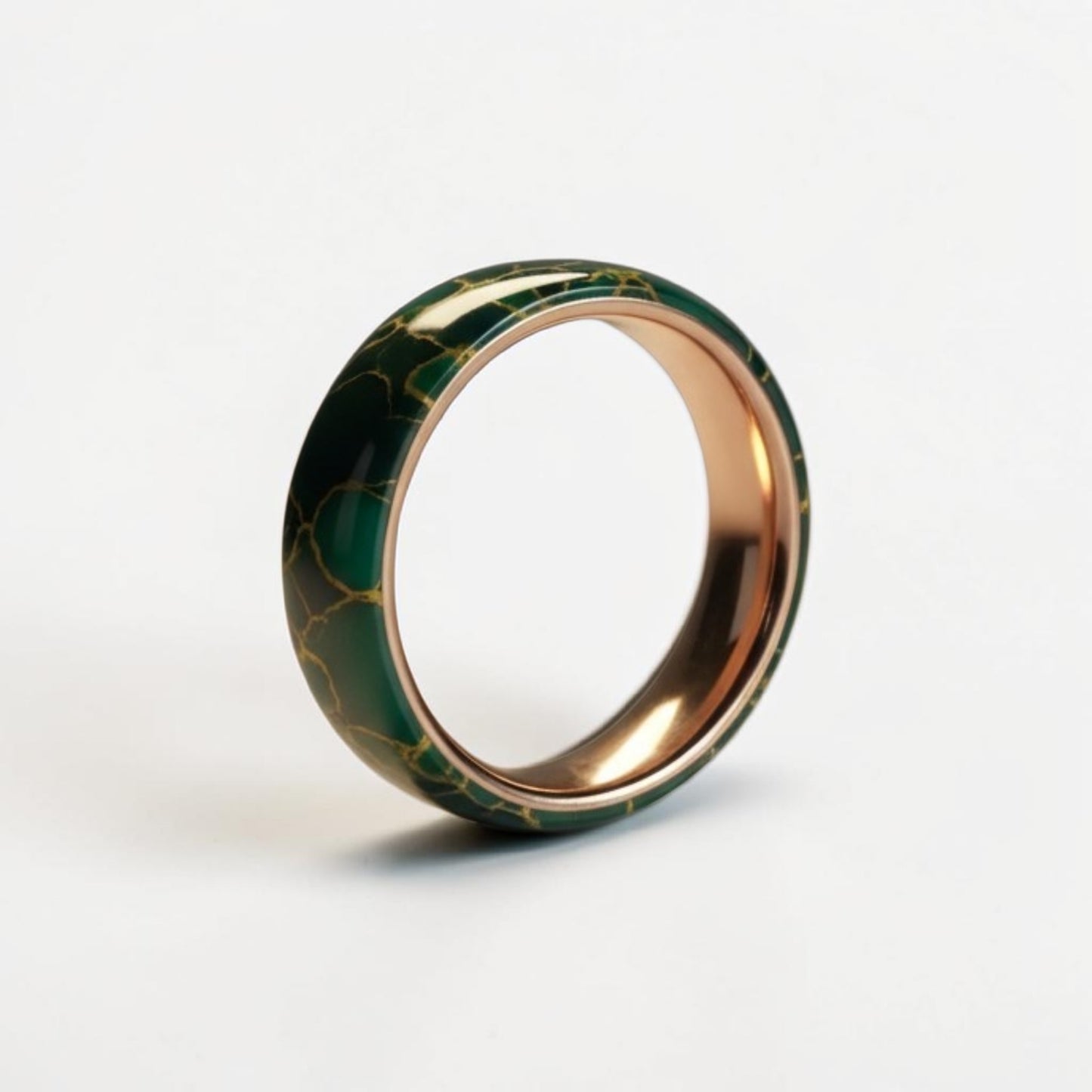 Arizona Jade TruStone Ring | Rose Gold Tungsten Wedding Band | Green Stone Ring for Men & Women