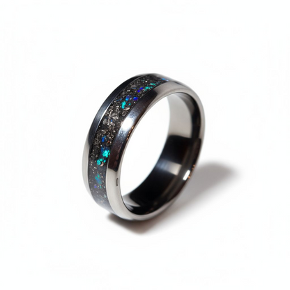 Meteorite, Blue Raspberry Opal Titanium Dog Tag Pendant and Titanium Ring