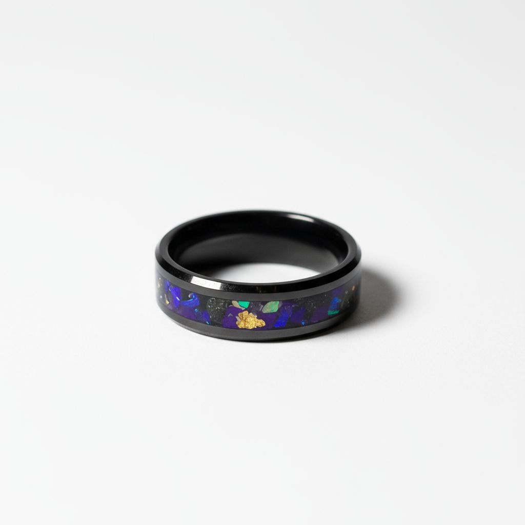 Black Ceramic Ring Opal, 24k Gold Leaf, Peridot UV Glow