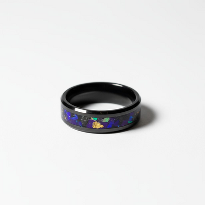 Black Ceramic Ring Opal, 24k Gold Leaf, Peridot UV Glow