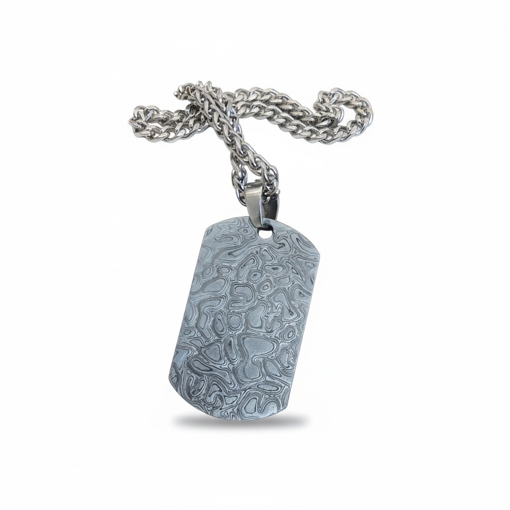 Damascus Steel Meteorite & Fire Opal Pendant