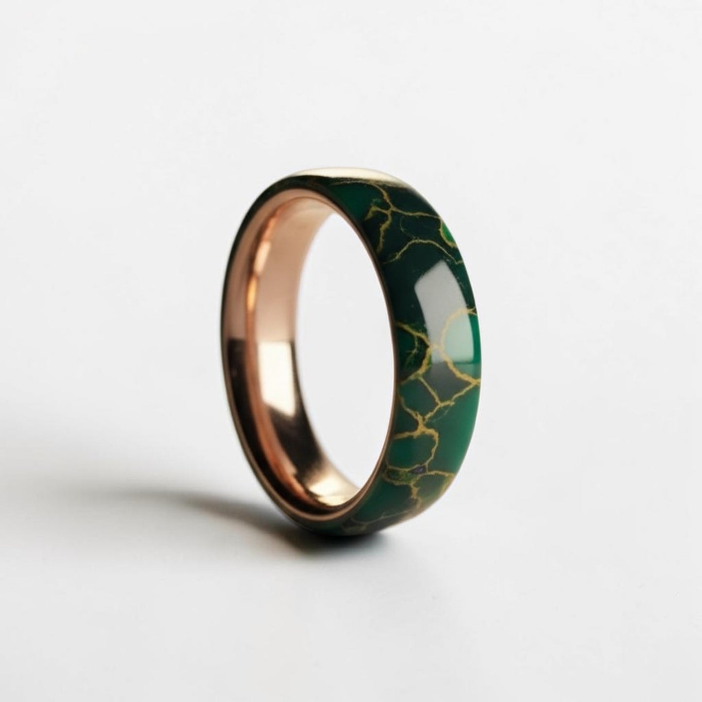 Arizona Jade TruStone Ring | Rose Gold Tungsten Wedding Band | Green Stone Ring for Men & Women