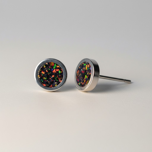 Black Fire Opal Stud Earrings