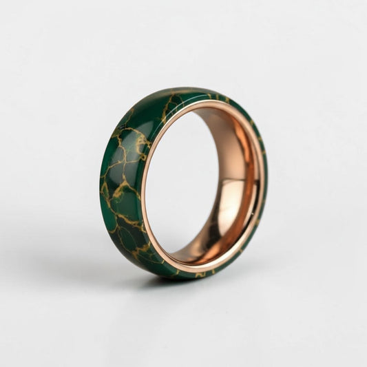 Arizona Jade TruStone Ring | Rose Gold Tungsten Wedding Band | Green Stone Ring for Men & Women