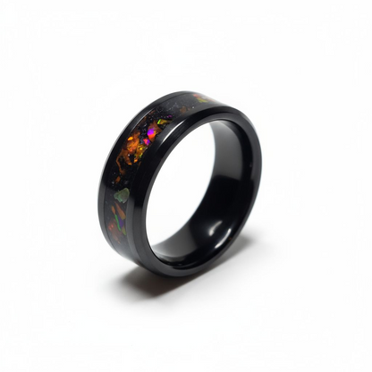 Black Ceramic Blood Orange Opal Ring Meteorite Amber Peridot UV Glow Powder