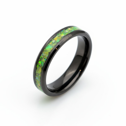 Black Ceramic Band 4mm Pineapple Opal UV Glow Powder