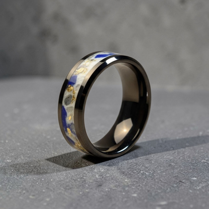 Black Ceramic Inlay Ring with Lapis Lazuli and Moonstone