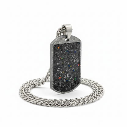 Damascus Steel Meteorite & Fire Opal Pendant