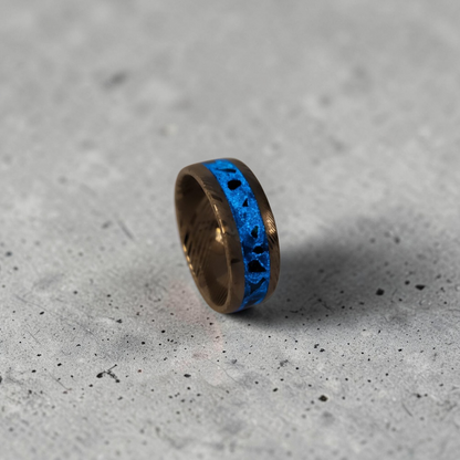Damascus Steel Ring Apatite, Egyptian Blue Opal
