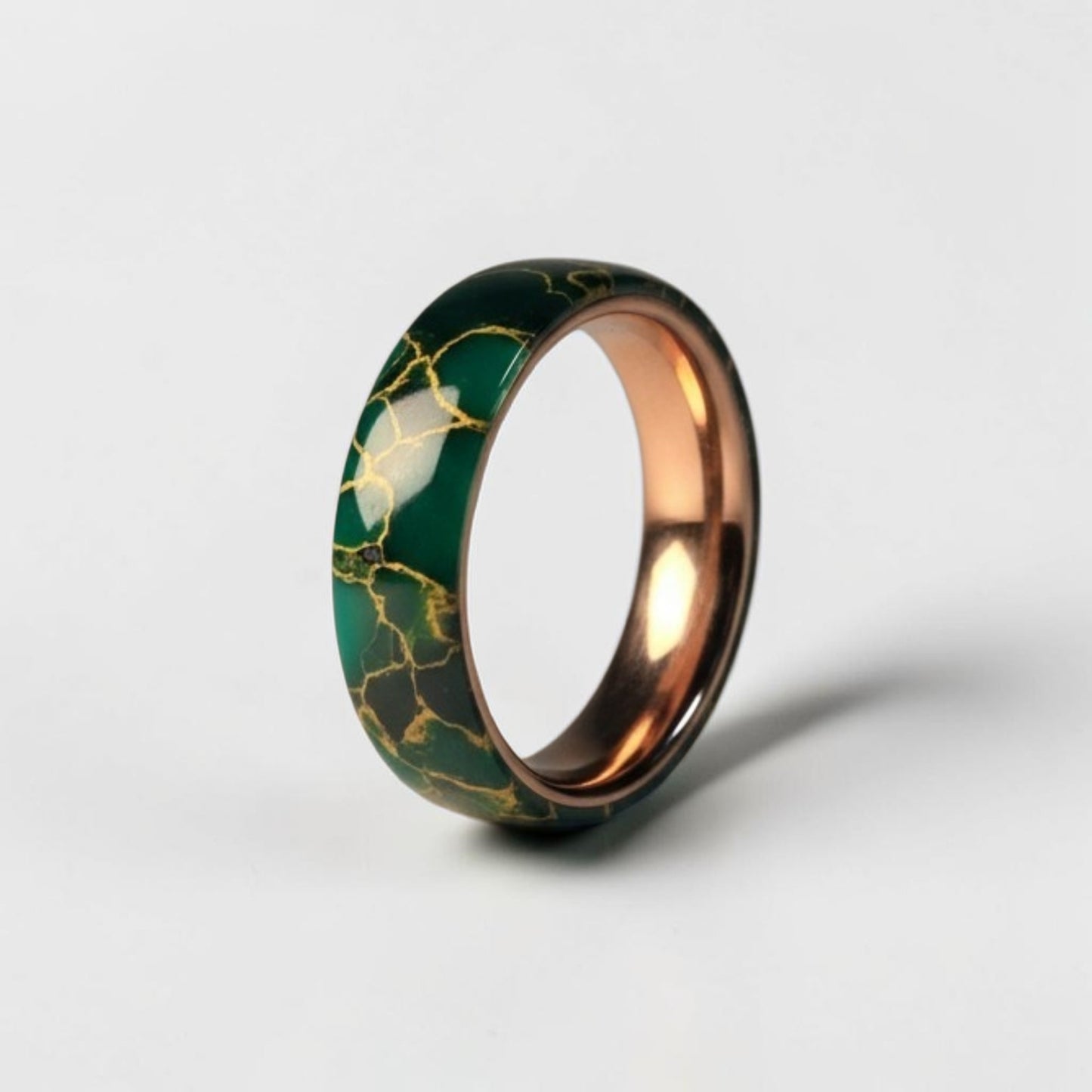 Arizona Jade TruStone Ring | Rose Gold Tungsten Wedding Band | Green Stone Ring for Men & Women