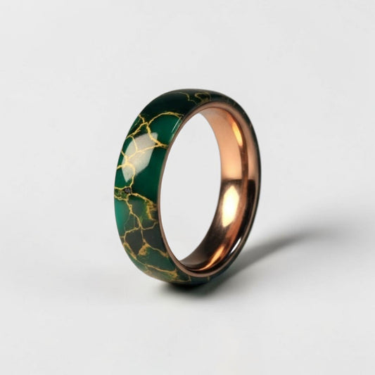 Arizona Jade TruStone Ring | Rose Gold Tungsten Wedding Band | Green Stone Ring for Men & Women