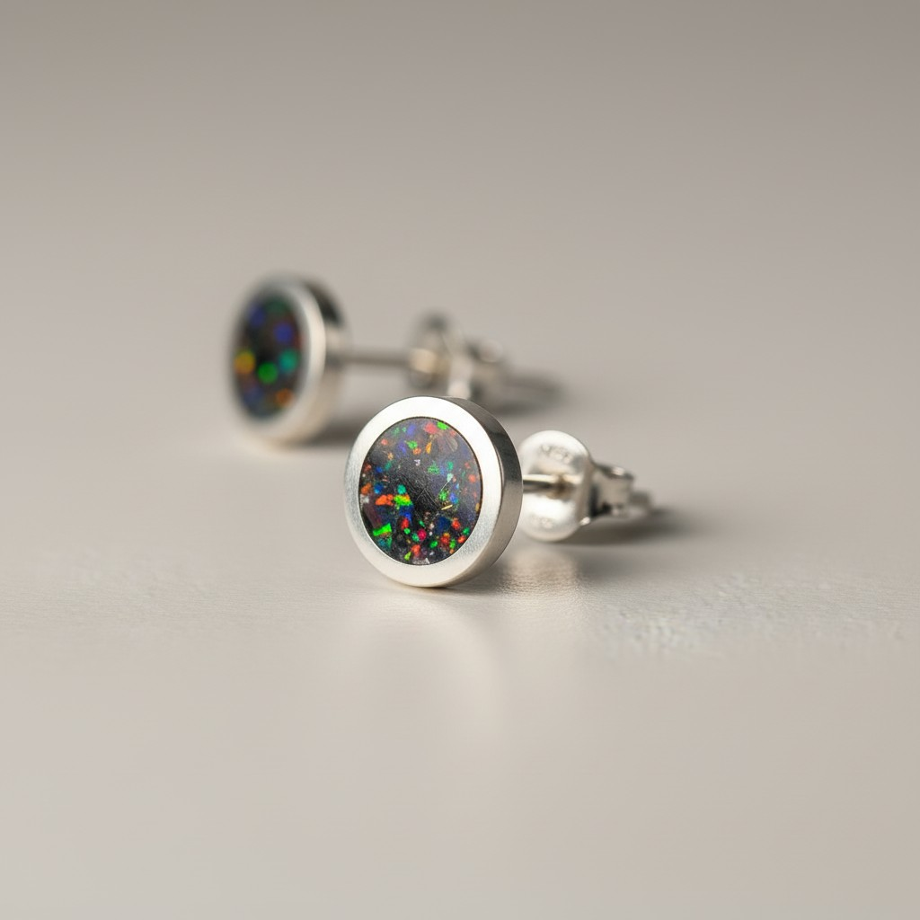 Black Fire Opal Stud Earrings