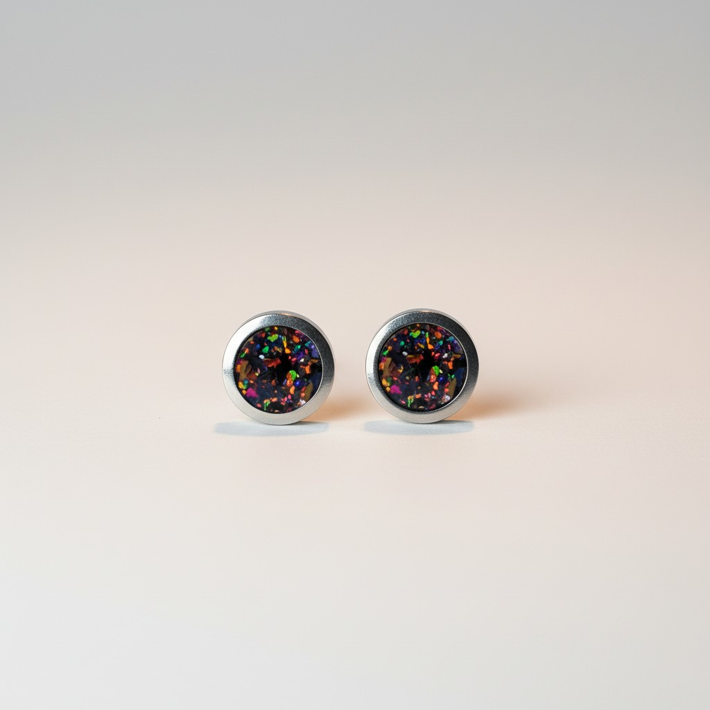 Black Fire Opal Stud Earrings