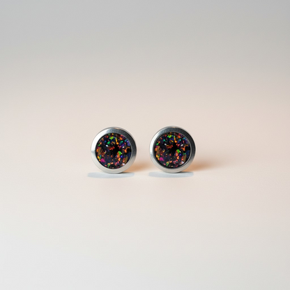 Black Fire Opal Stud Earrings