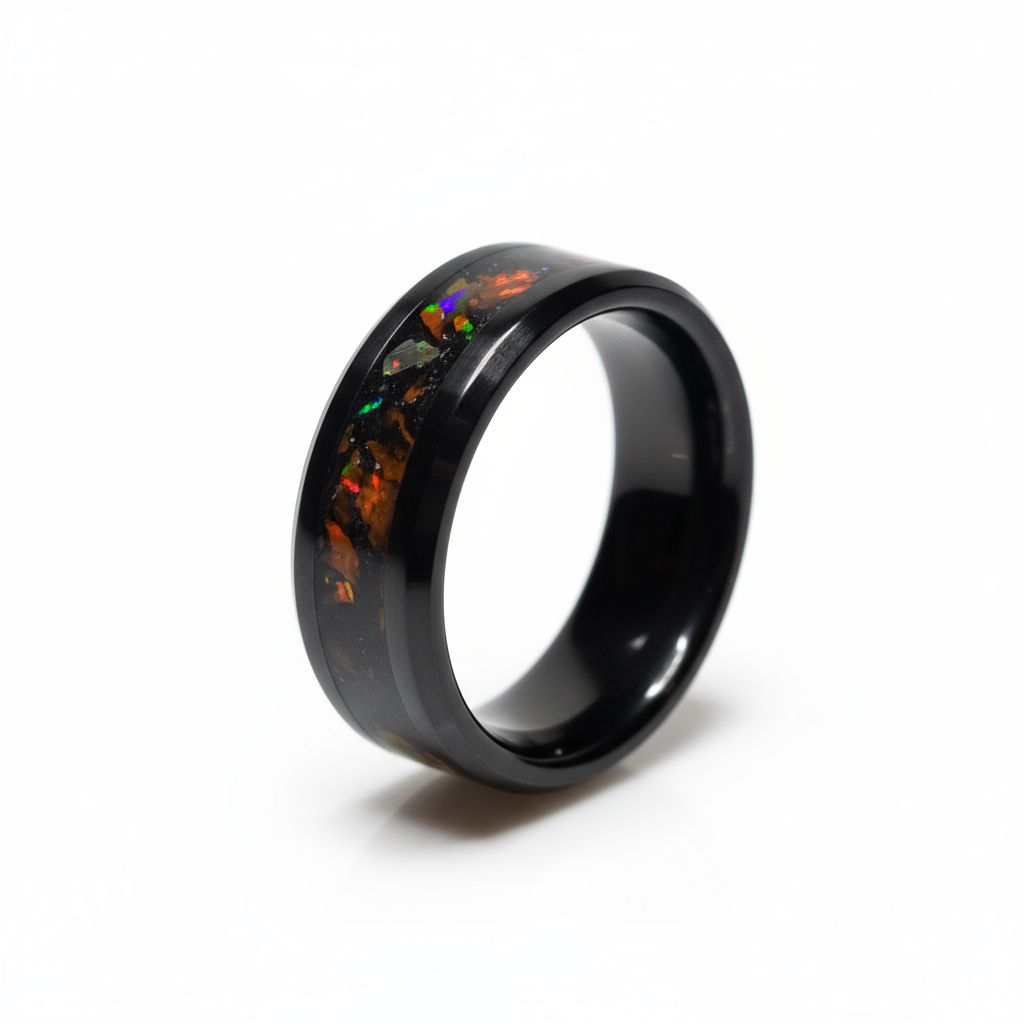 Black Ceramic Blood Orange Opal Ring Meteorite Amber Peridot UV Glow Powder