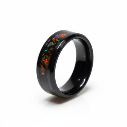 Black Ceramic Blood Orange Opal Ring Meteorite Amber Peridot UV Glow Powder