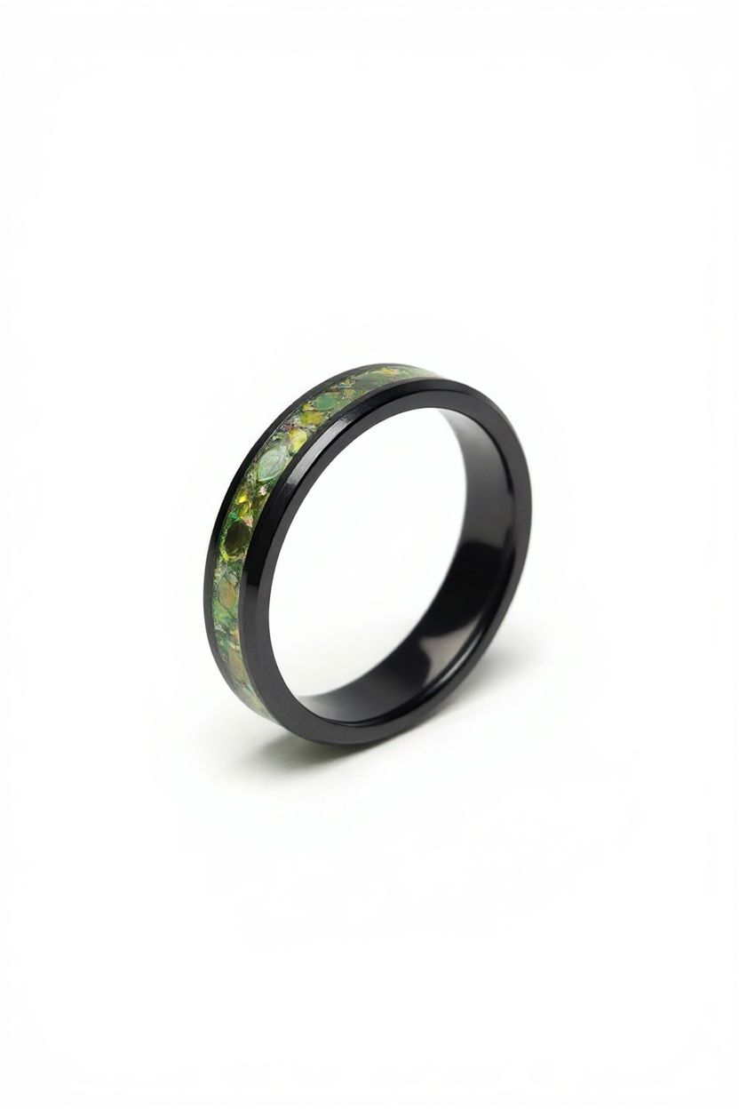Black Ceramic Band 4mm Pineapple Opal UV Glow Powder