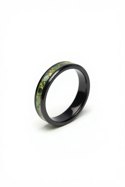Black Ceramic Band 4mm Pineapple Opal UV Glow Powder