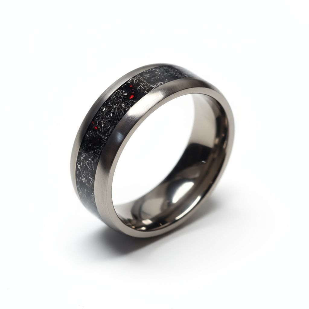 Firefall Ring - Titanium Ring Meteorite Dust and Fire Opal