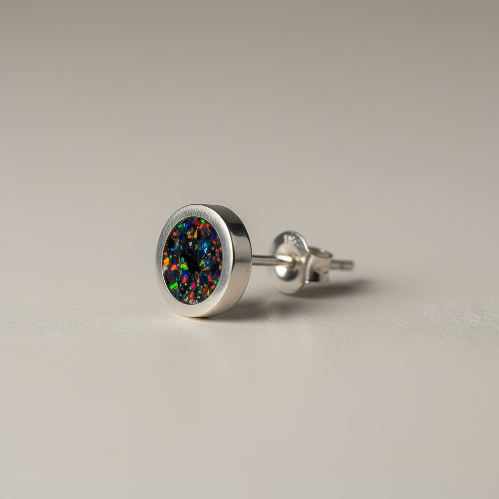 Black Fire Opal Stud Earrings