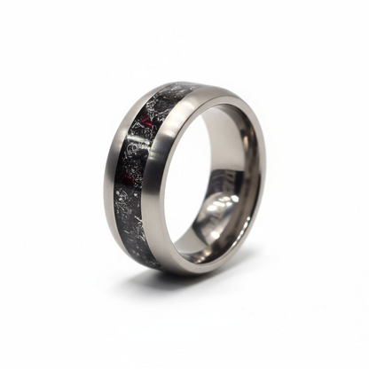 Firefall Ring - Titanium Ring Meteorite Dust and Fire Opal