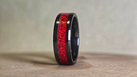 Red & Fire Opal Black Carbide Ring
