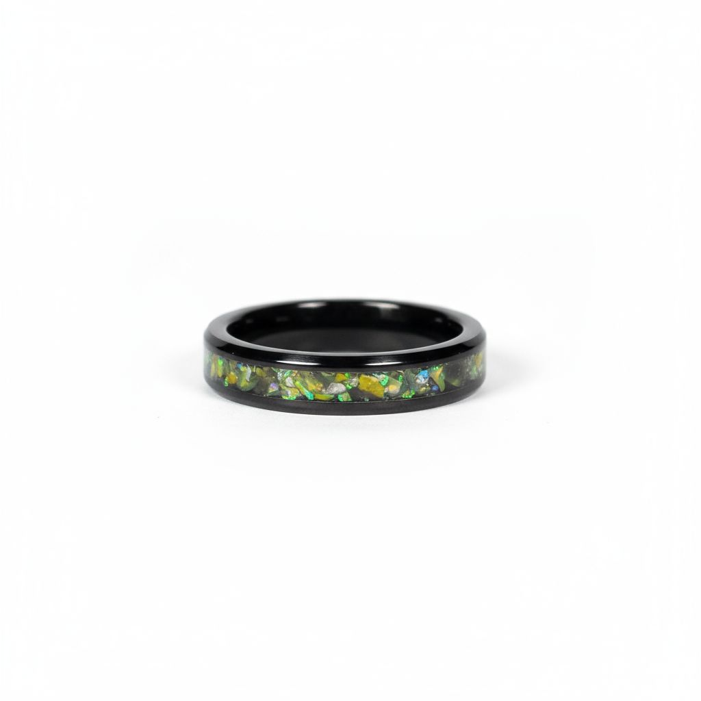 Black Ceramic Band 4mm Pineapple Opal UV Glow Powder