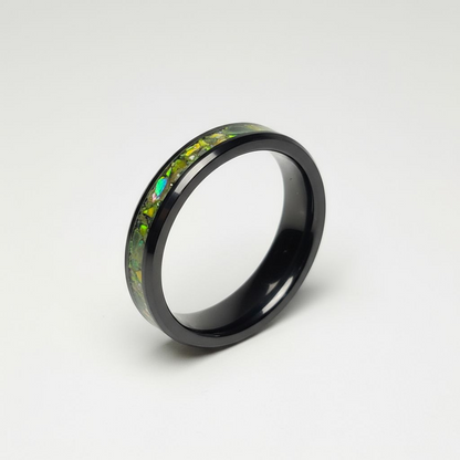 Black Ceramic Band 4mm Pineapple Opal UV Glow Powder