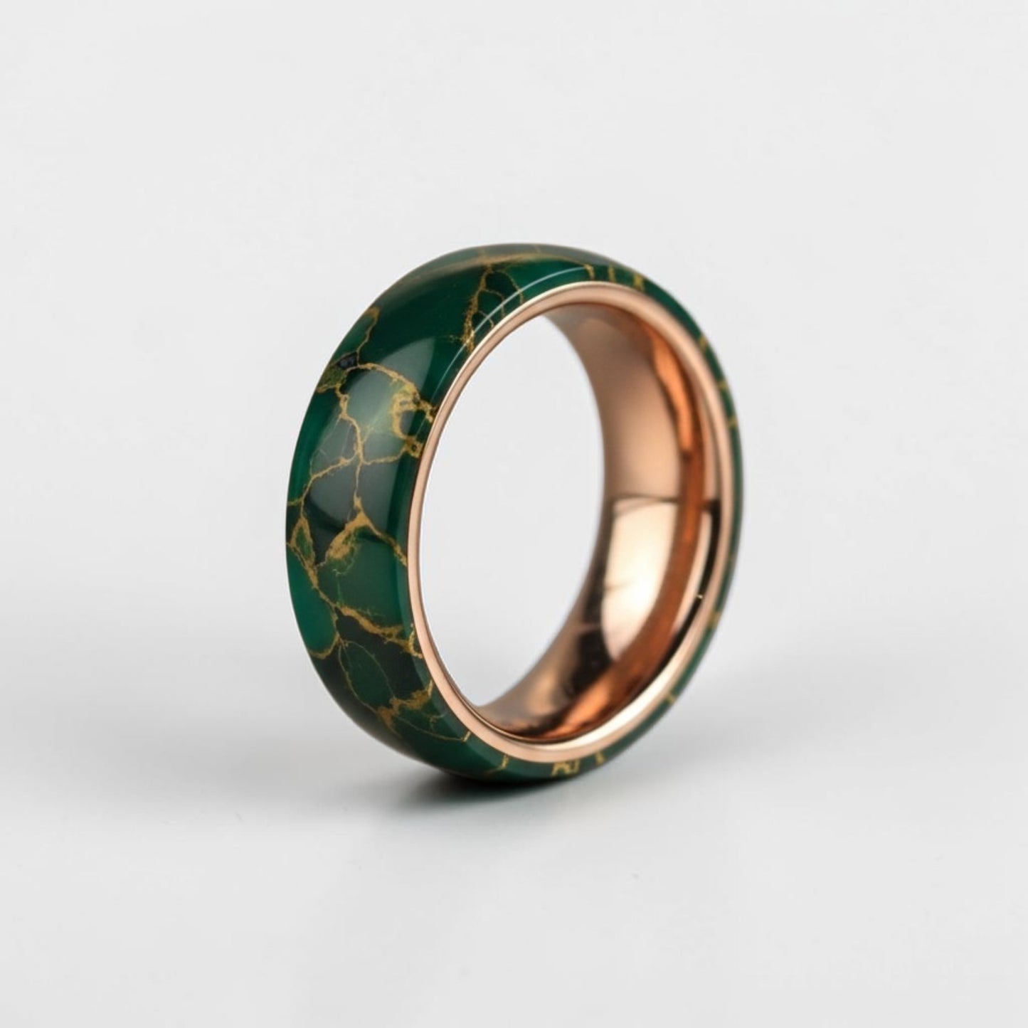 Arizona Jade TruStone Ring | Rose Gold Tungsten Wedding Band | Green Stone Ring for Men & Women