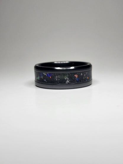 Black Ceramic Ring Opal Amethyst UV Glow