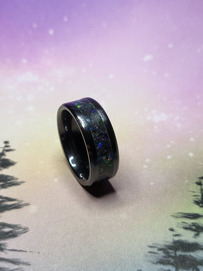 Black Ceramic Ring Opal Amethyst UV Glow