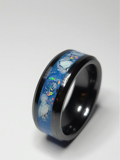 Black Ceramic Ring Opal Amazonite UV Glow