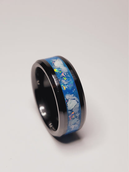 Black Ceramic Ring Opal Amazonite UV Glow