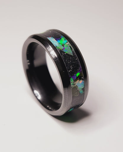Black Ceramic Ring Opal Peridot UV Glow