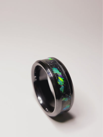 Black Ceramic Ring Opal Peridot UV Glow