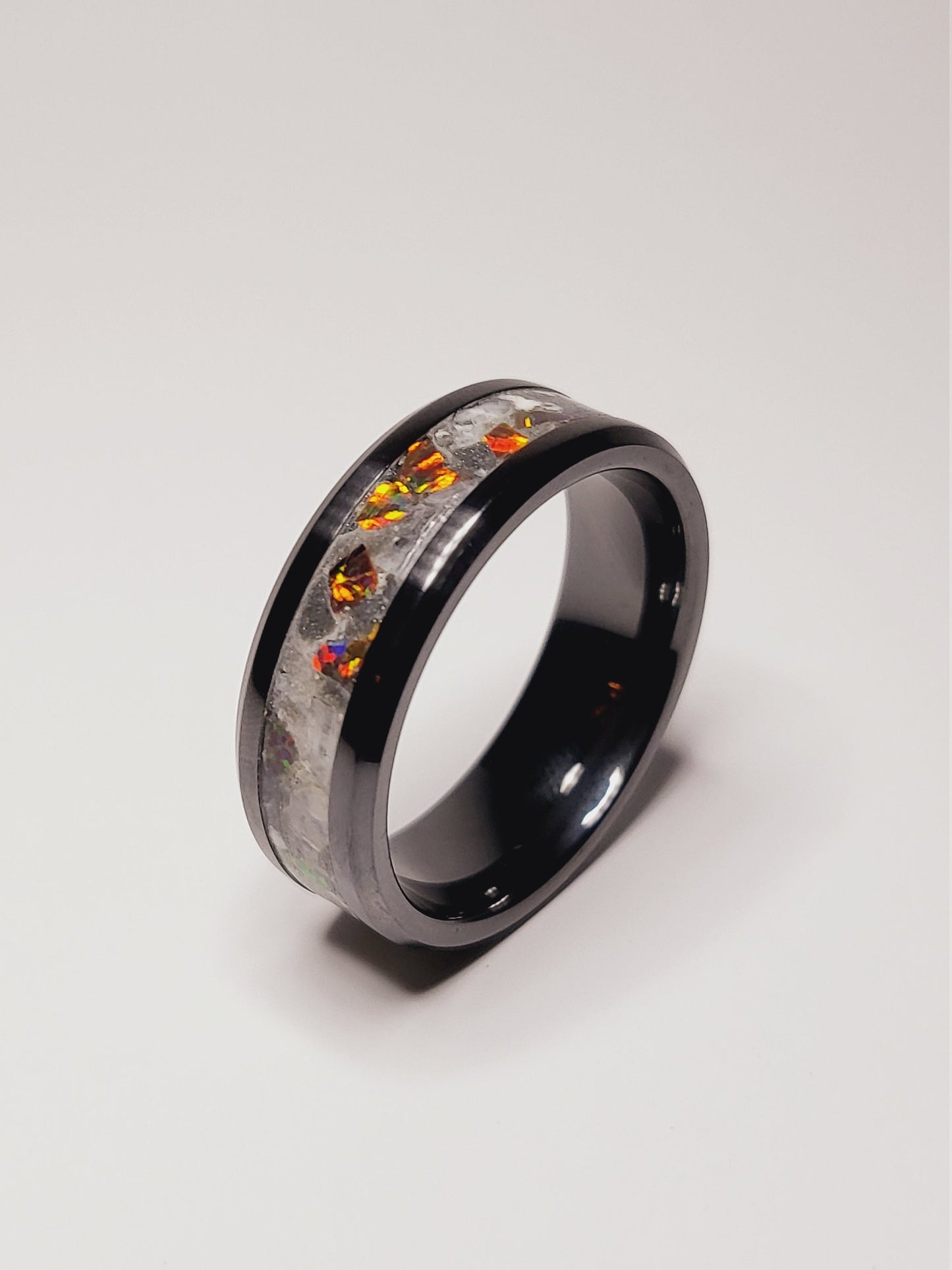 Black Ceramic Ring Opal Moonstone UV Glow