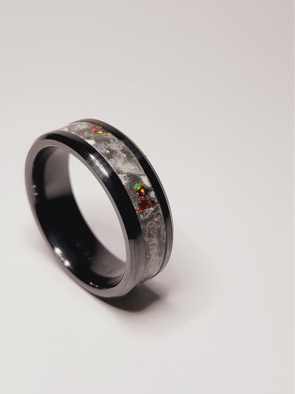 Black Ceramic Ring Opal Moonstone UV Glow