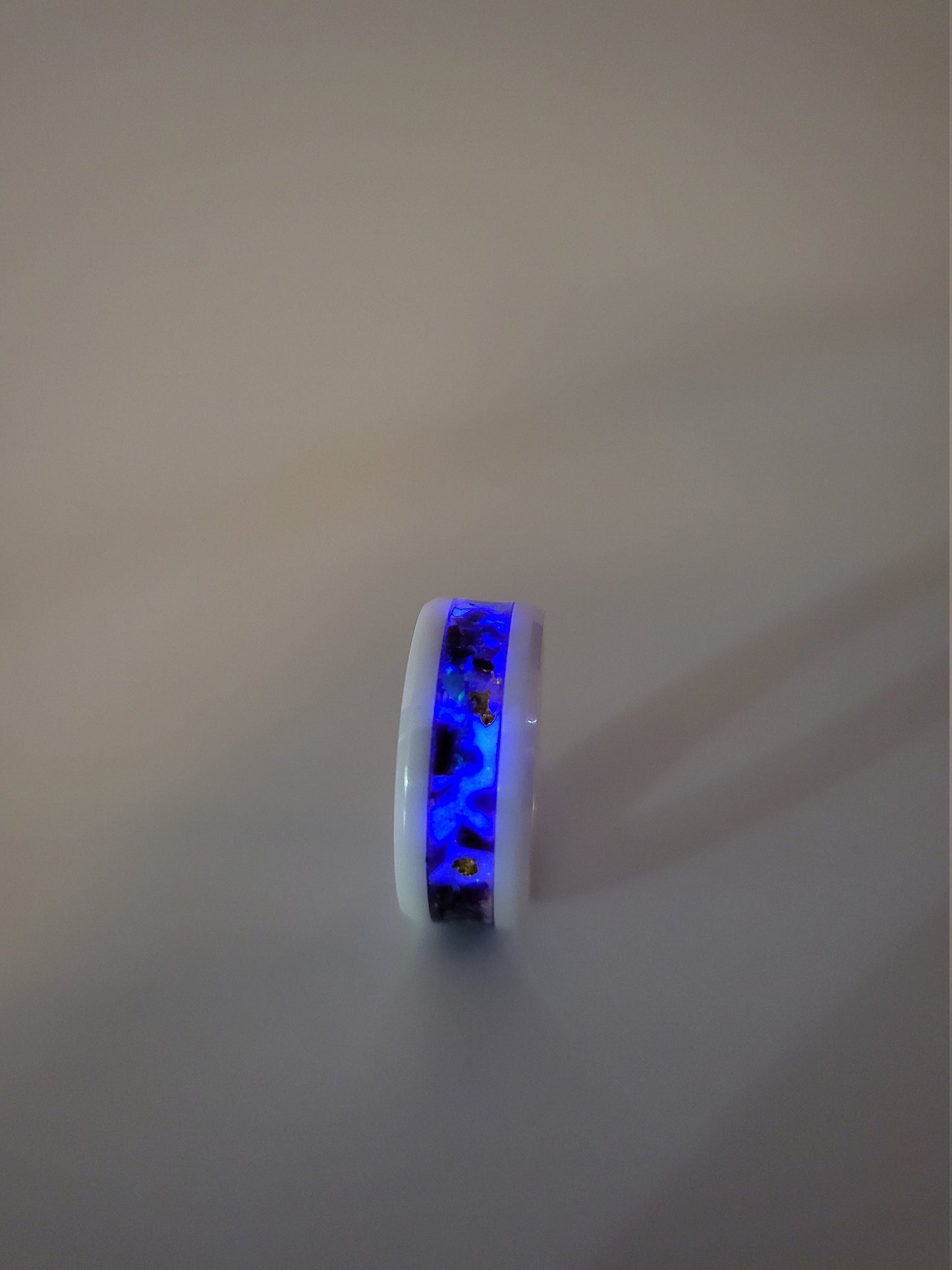 White Ceramic Ring Opal 24k Gold Leaf Lavendar UV Glow