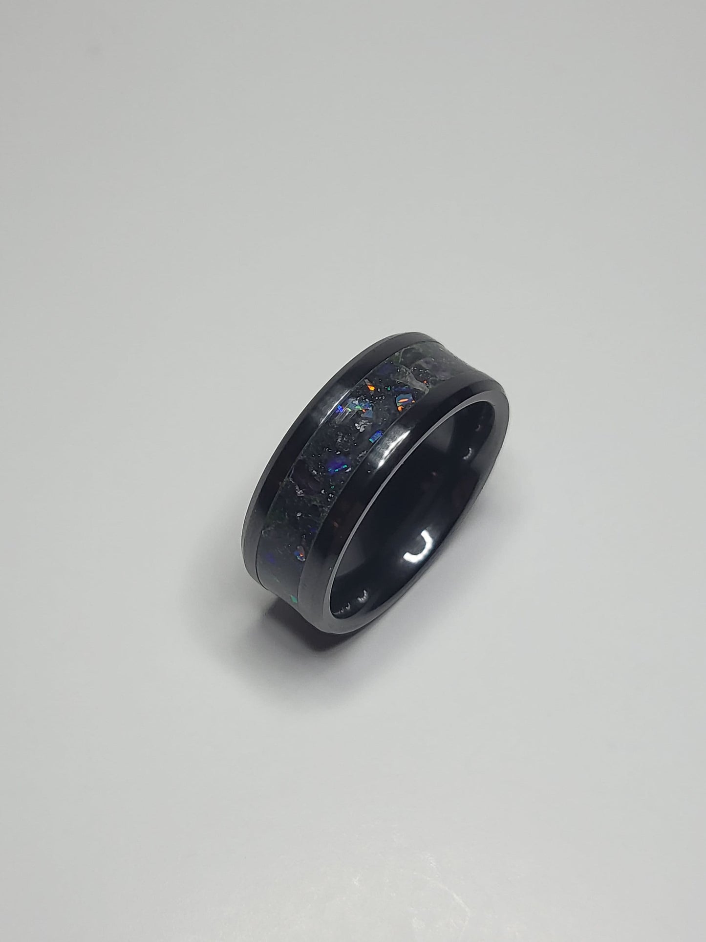 Black Ceramic Ring Opal Amethyst UV Glow