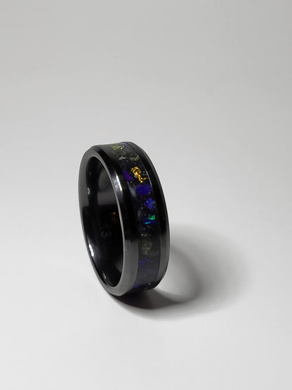 Black Ceramic Ring Opal, 24k Gold Leaf, Peridot UV Glow