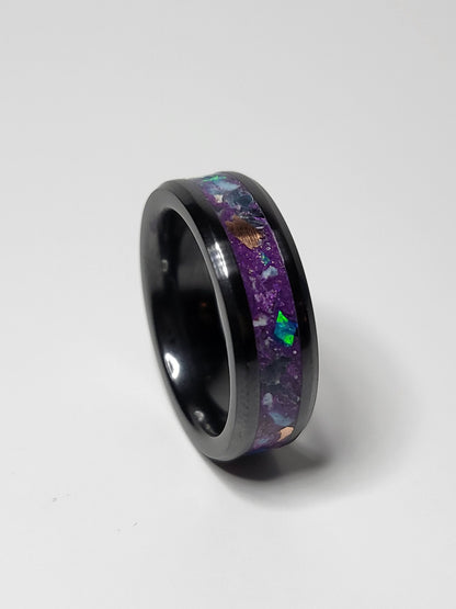 Black Ceramic Opal Ring Apatite UV Glow Powder